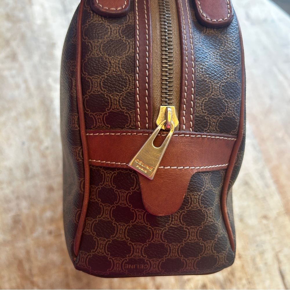 Vintage CELINE Macadam Dome Blazon Bowler Handbag PVC Leather Brown Purse COA - Picture 8 of 13